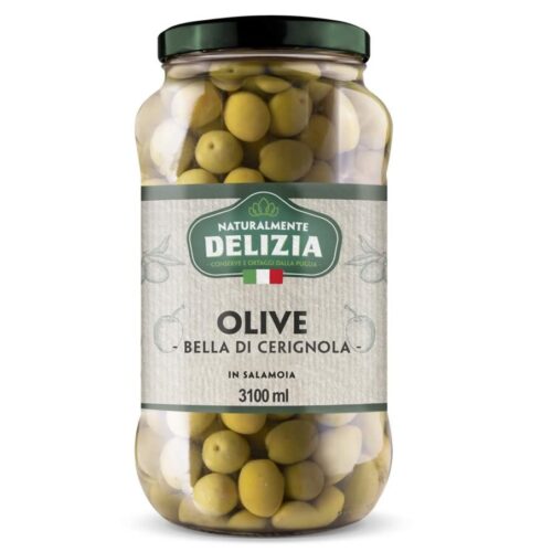 Bella di Cerignola-i Zöld Magos Oriás Olívabogyó 3100ml Naturalmente Delizia