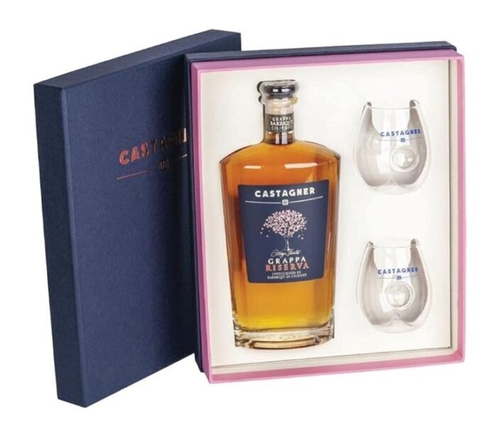 Grappa Barrique di Ciliegio Riserva 0,7 L Ajándékcsomag 2 Pohárral Castagner